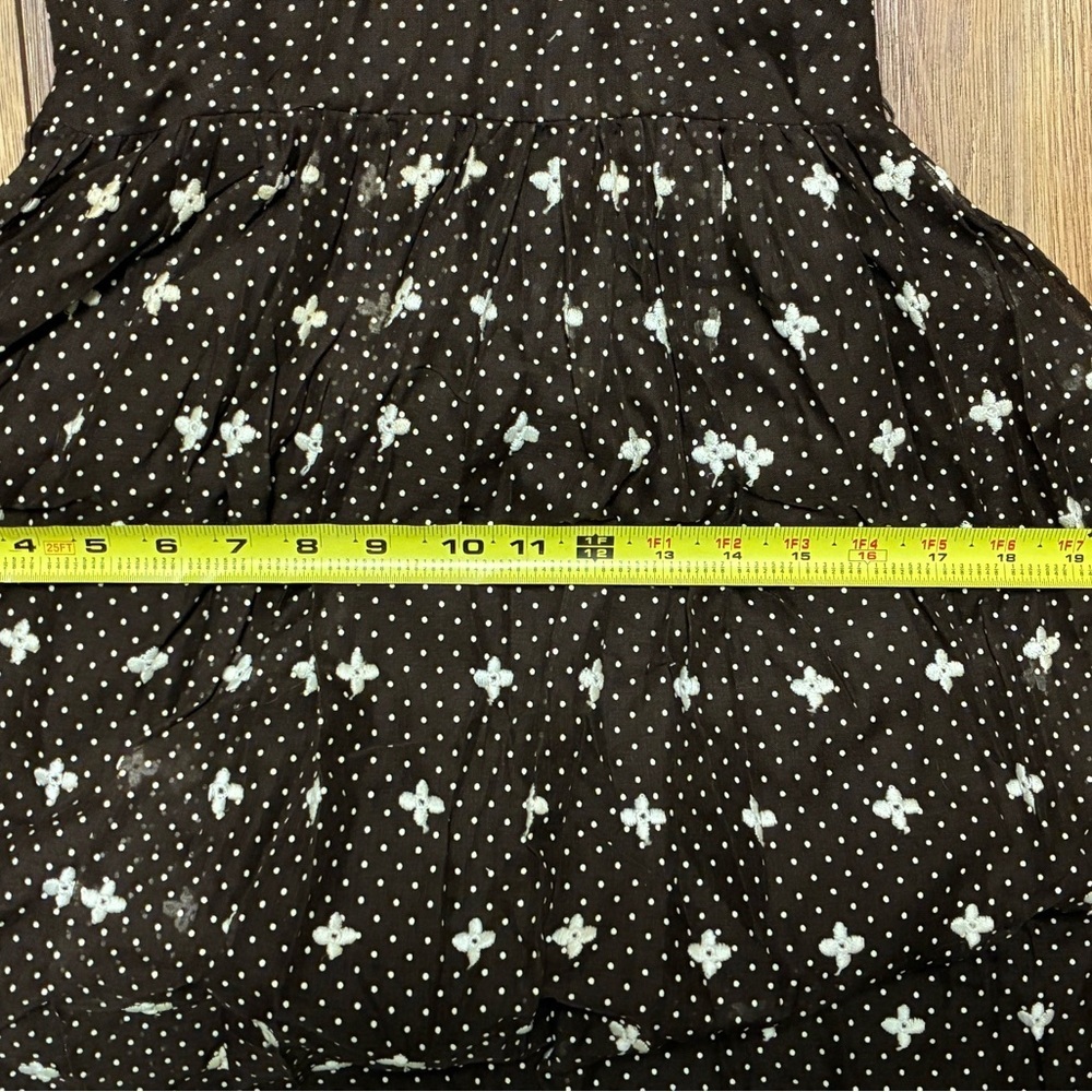 1970s M.G.M. Brown Polka Dot Halter Maxi Dress Prairie Embroidered Hem Sz 10 - Picture 9 of 16